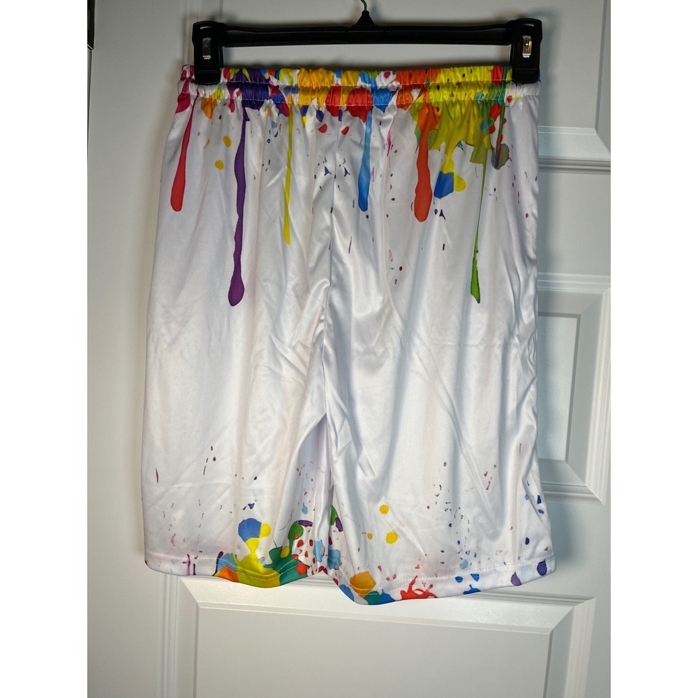 Mens Paint Splatter Athletic Shorts White Rainbow Drip Basketball Gym 3XL